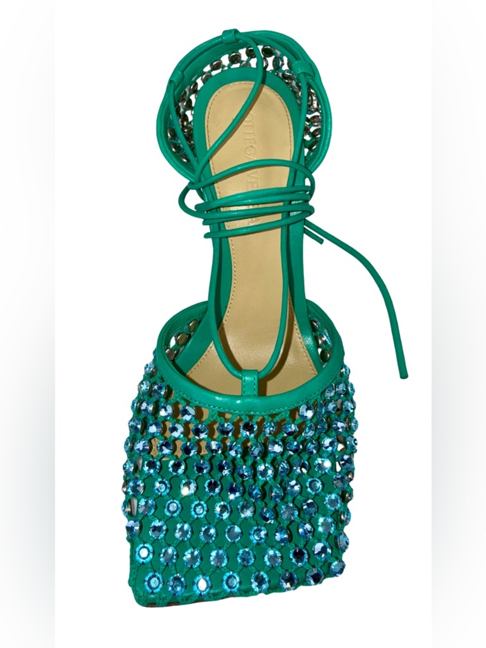 BOTTEGA VENETA SPARKLE STRETCH SANDALS IN ACID TURQUOISE - Picture 5 of 8